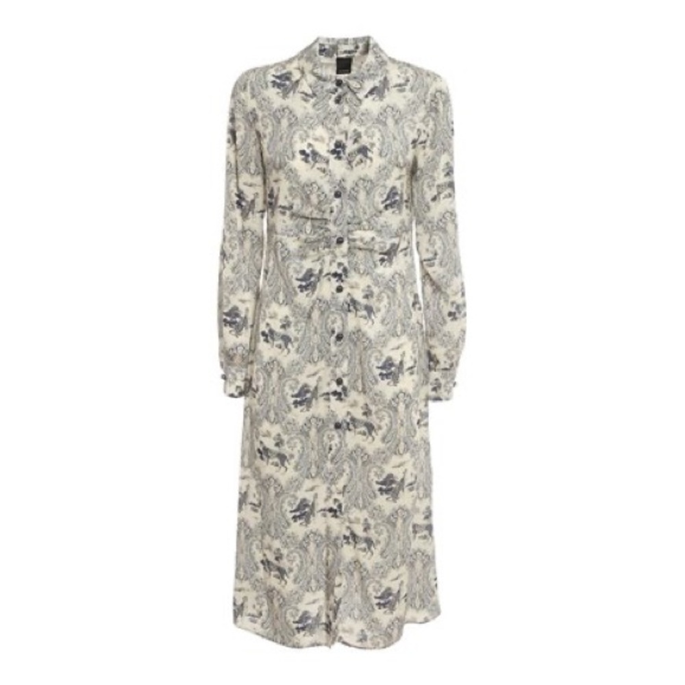 PINKO White Blue Panther Print Long Sleeve Midi Dress - Picture 9 of 16